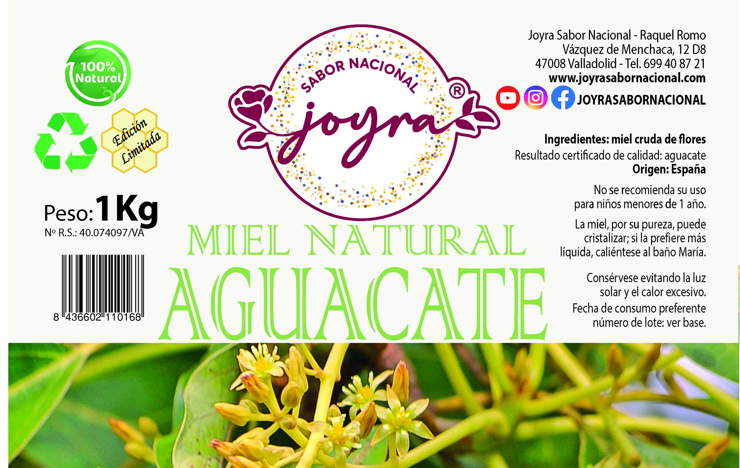 Mostrando la etiqueta de la miel de aguacate