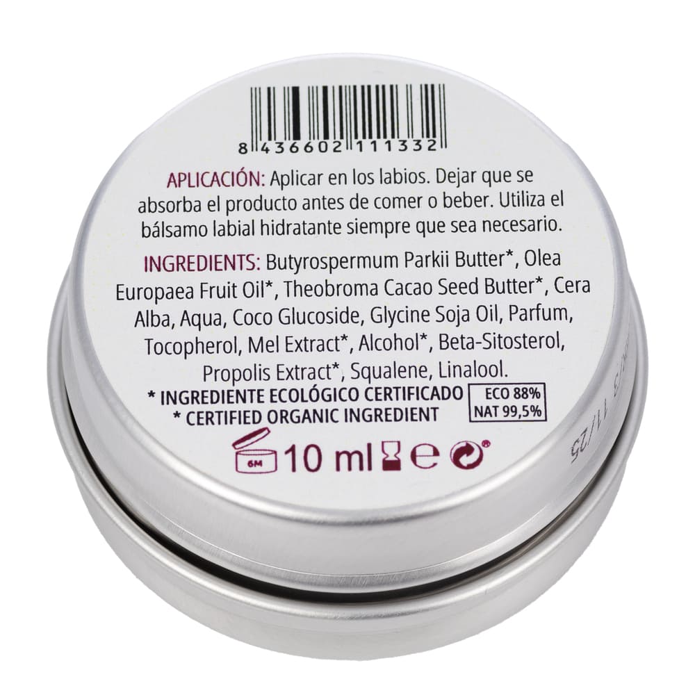 Balsamo labial miel y frutos rojos reverso