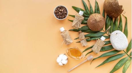 Ingredientes variados en la cosmética natural.