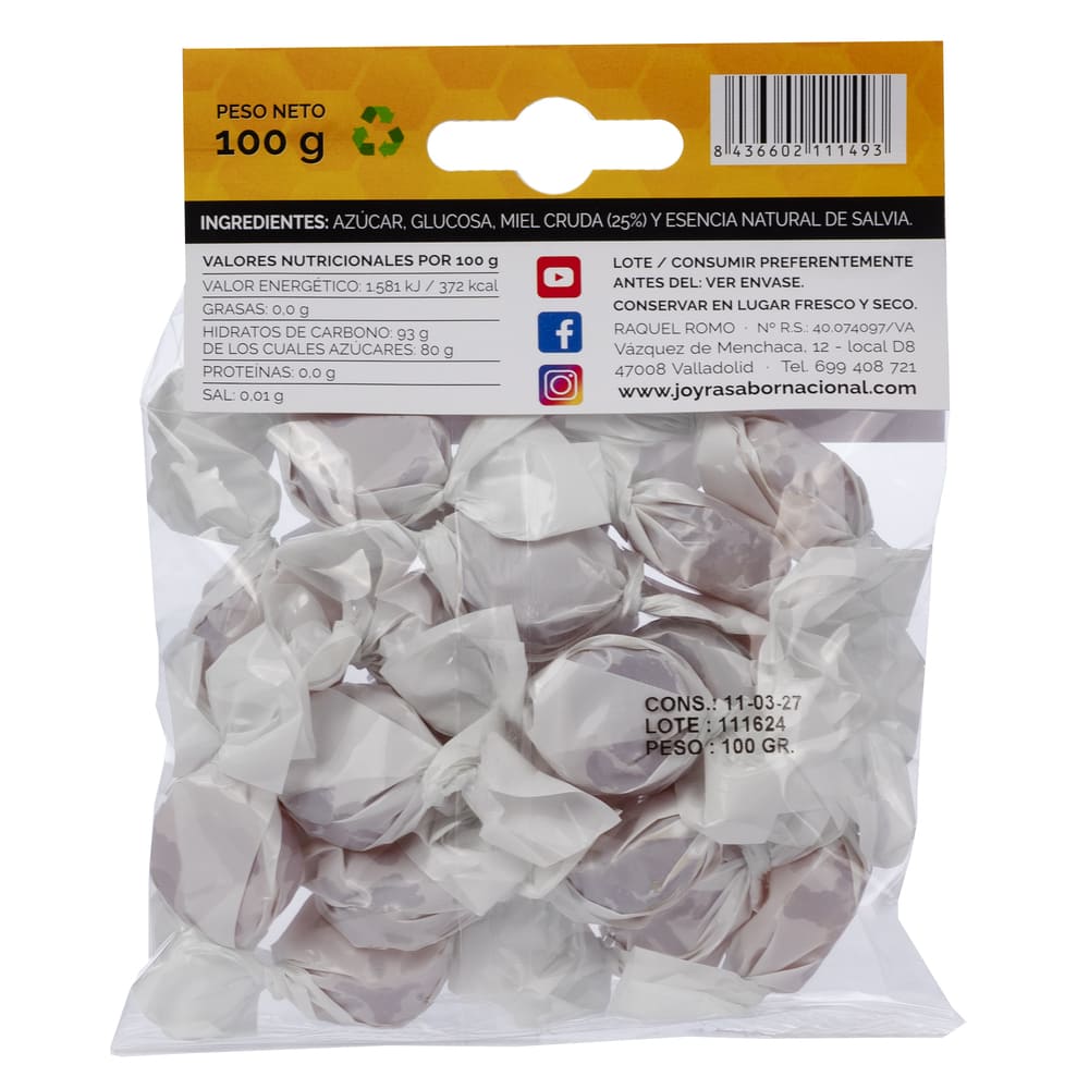 Caramelos con miel y salvia reverso