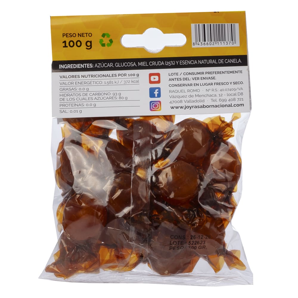 Caramelos de miel y canela reverso