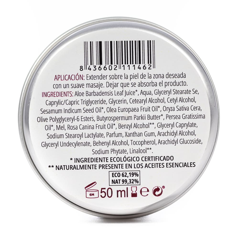 Crema hidratante con miel en lata reverso