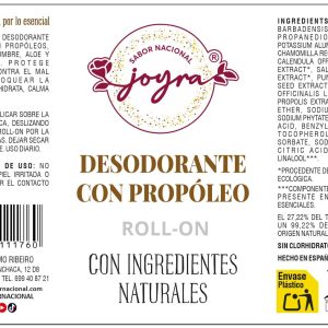 Etiqueta Desodorante natural con propóleo