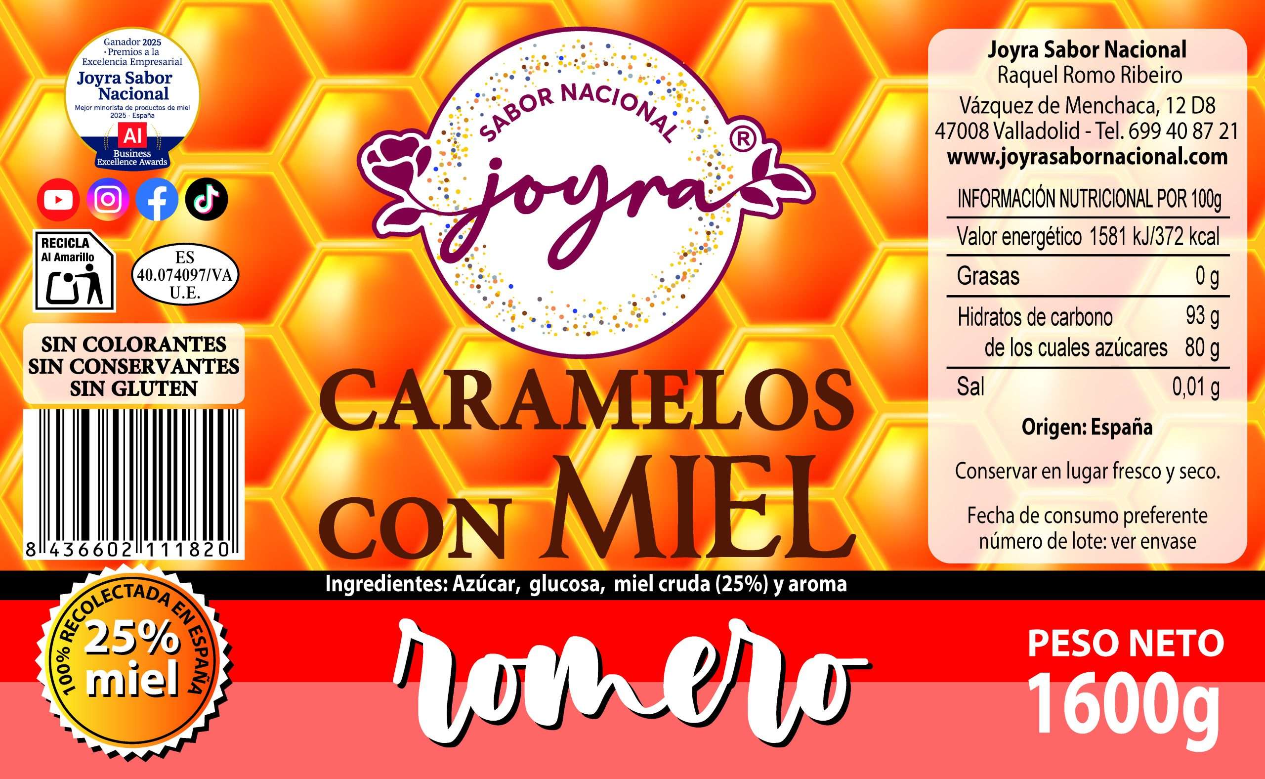 Mostrando la Etiqueta Caramelos miel y romero 1600 gramos